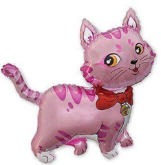 Фольгована кулька міні фігура "Кішка з бантом" рожева Flexmetal 33×33см. (1 шт)