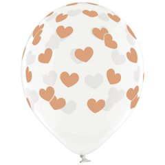 Латексна повітряна кулька 12" (30 см) "Серця великі рожеве золото" прозора Belbal 25 шт