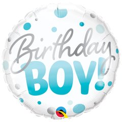 Фольгована кулька круг "Birthday Boy" біла Qualatex 18"(45см) 1шт.