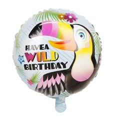 Фольгована кулька Pinan круг "Wild Birthday тукан" кольорова 18"(45см) 1шт.