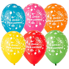 Воздушные шары 12' (25 шт) Gemar пастель "С днем рождения" ассорти (30 см)