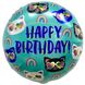 Фольгированный шар 18’ Pinan на День рождения, круг, Happy Birthday, с котиками, 44 см