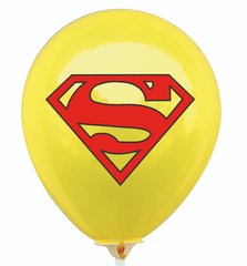 Латексна кулька 12" жовта з малюнком "Емблема супергероя" (Balonevi)