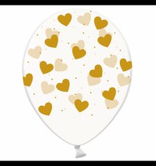 Латексна повітряна кулька 12" (30 см) "Серця великі золоті" прозора Belbal 25 шт