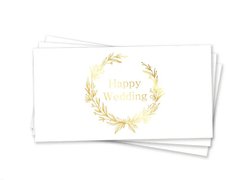 Паперовий конверт на гроші білий "Happy Wedding" золоте тиснення 1шт.