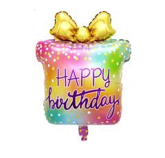 Фольгована кулька фігура "Подарунок Happy Birthday" кольорова 60х46 см. в уп. (1шт.)