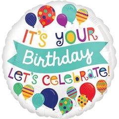 Фольгированный шар 18’ Pinan на День рождения, круг, It's your Birthday, 44 см