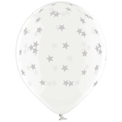 Латексна повітряна кулька 12" (30 см) "Зірки маленькі срібні" прозора Belbal 25 шт