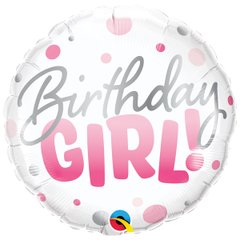Фольгована кулька круг "Birthday Girl" біла Qualatex 18"(45см) 1шт.