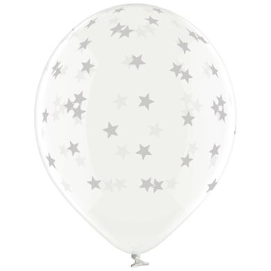 Латексна повітряна кулька 12" (30 см) "Зірки маленькі срібні" прозора Belbal 25 шт