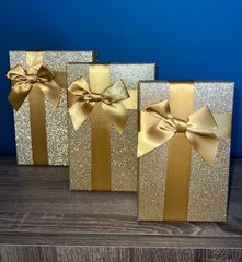 Подарункові коробки прямокутні золоті глітерні (3 шт.)