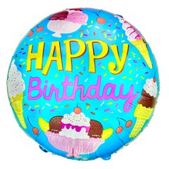 Фольгированный шар 18’ Pinan "Happy birthday" с мороженым, 45 см