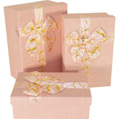 Подарункові коробки прямокутні рожеві із золотим мармуром (3 шт.)