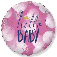 Фольгована кулька круг "Hello baby" рожева Flexmetal 18"(45см) 1шт.