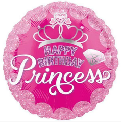 Фольгована кулька круг "Happy Birthday princess" рожева 18"(45см) 1 шт.