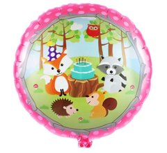 Фольгована кулька Pinan круг "Лісові звірята" рожева 18"(45см) 1шт.