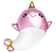 Кулька фольга Pinan фігурний 25" (62см) "Дельфін-єдиноріг" рожевий, в упаковці