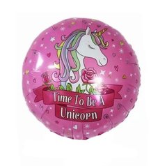 Фольгована кулька Pinan круг "Time to be a Unicorn" рожева 18"(45см) 1шт.