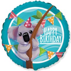 Фольгована кулька круг "Happy Birthday коала" Flexmetal 18"(45см) 1шт.