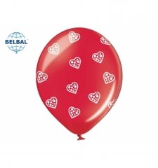 Латексна повітряна кулька В105 12" (30 см) "Ажурні сердечка білі" червона Belbal 25 шт