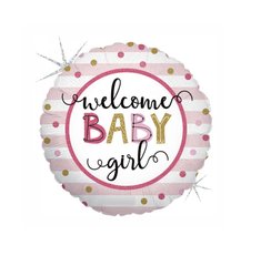 Фольгована кулька Pinan круг "Welcome baby girl" рожева 18"(45см) 1шт.
