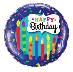 Фольгована кулька Pinan круг "Happy Birthday свічки" синя 18"(45см) 1шт.