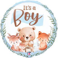Фольгована кулька круг "It's a boy лісові друзі" блакитна Grabo 18" (45см) 1шт.