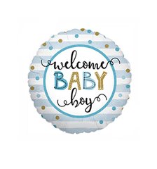 Фольгована кулька Pinan круг "Welcome baby boy" блакитна 18"(45см) 1шт.