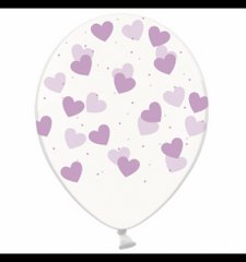 Латексна повітряна кулька В105 12" (30 см) "Серця великі лавандові" прозора Belbal 25 шт