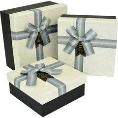 Подарункові коробки квадратні "Wish for you" чорно-сірі із срібною глітерною стрічкою(3 шт.)