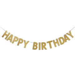 Гірлянда паперова літери "Happy Birthday", золото з глітером, в уп (1 шт)