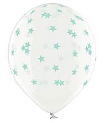 Латексна повітряна кулька В105 12" (30 см) "Зірки маленькі м`ятні" прозора Belbal 25 шт