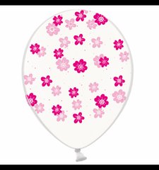 Кулька латекс 12'' (25 шт) Belbal Рожеві квіточки на прозорому (30 см)