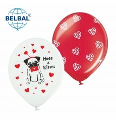 Латексна повітряна кулька В105 12" (30 см) "Мопс hugs and kisses" асорті Belbal 25 шт