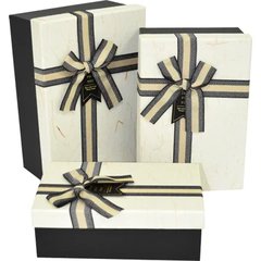Подарункові коробки прямокутні "Wish for you" чорно-кремові із молочно-чорною стрічкою (3 шт.)