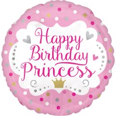 Фольгована кулька круг "Happy Birthday принцеса" рожева Anagram 18"(45см) 1шт.