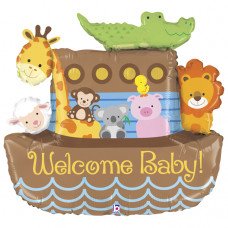 Фольгована кулька фігура "Кораблик Welcome baby" коричнева Grabo 89х83см (1шт.)