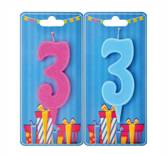 Свічка для торта СТ цифра 3, рожева/блакитна, в уп (1 шт)