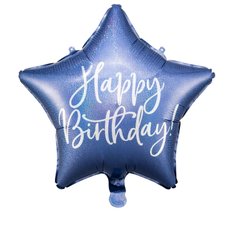 Фольгована кулька зірка "Happy Birthday" синя Party Deco 18"(45см) 1шт.