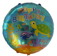 Фольгована кулька Pinan круг "Happy Birthday підводний світ " 18"(45см) 1шт.