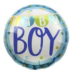 Фольгована кулька Pinan круг "Baby boy" з прапорцями блакитна 18"(45см) 1шт.