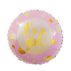 Фольгована кулька Pinan круг "It’s a Girl" рожева 18"(45см) 1шт.