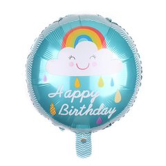 Фольгована кулька Pinan круг "Happy Birthday веселка" голуба 18"(45см) 1шт.