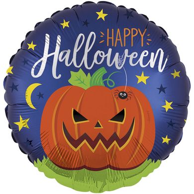 Фольгована кулька круг "Happy Halloween гарбуз" синя Anagram 18"(45см) 1шт.