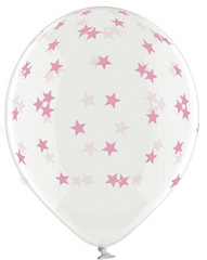 Латексна повітряна кулька В105 12" (30 см) "Зірки маленькі рожеві" прозора Belbal 25 шт