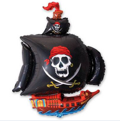 Фольгована кулька міні фігура "Корабель піратський" чорна Flexmetal 35см. (1 шт)