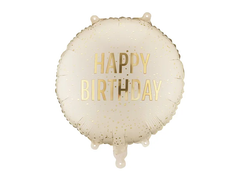 Фольгована кулька круг "Happy Birthday" кремова PartyDeco 18"(35х35см) 1шт.