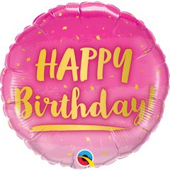 Фольгована кулька круг "Happy Birthday" рожева Qualatex 18"(45см) 1шт.