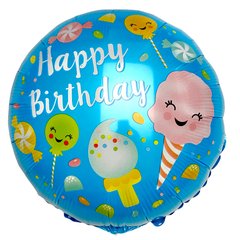 Фольгированный шар 18’ Pinan "Happy Birthday сладости" голубой, 45 см