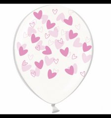 Латексна повітряна кулька В105 12" (30 см) "Серця-кривульки рожеві неон" прозора Belbal 25 шт